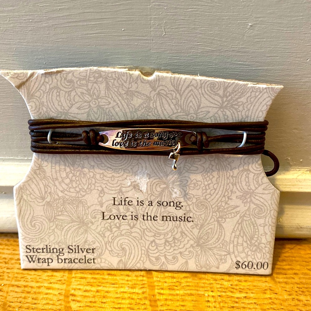 Leather wrap bracelet with sterling silver plate